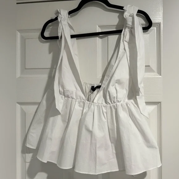 Zara White Sleeveless Bow Blouse - Picture 4 of 6